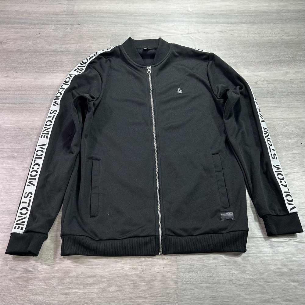 Volcom Jacket Mens Medium Black Track Bomber Zip Up Volcom Stone Logo Sweatshirt
